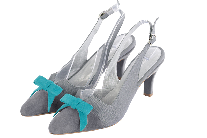 Mouse grey women's open back shoes, with a knot. Tapered toe. Medium slim heel. Front view - Florence KOOIJMAN